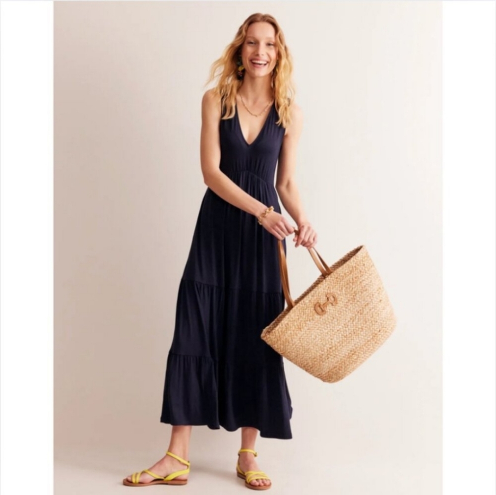 Boden Sylvia Sleeveless Jersey Maxi Tier Dress Navy Blue Size 10L